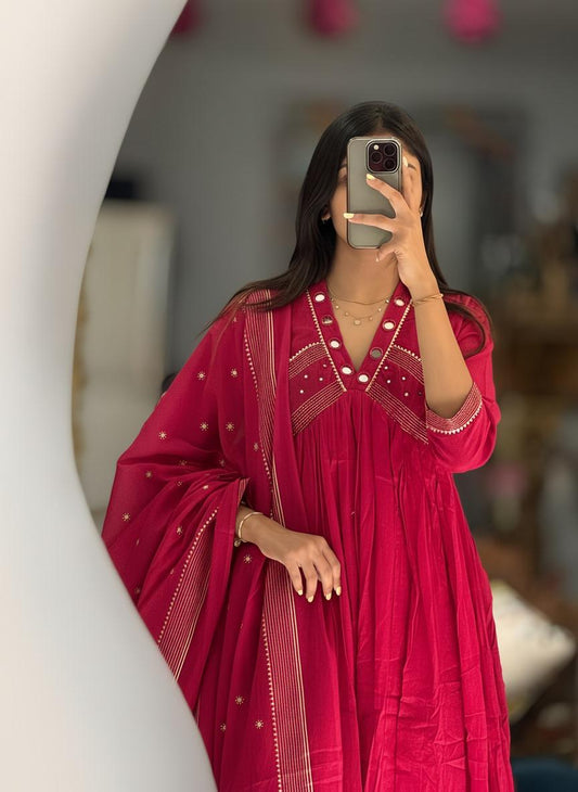 Elegant Rani Pink Anarkali Kurta Set with Dupatta